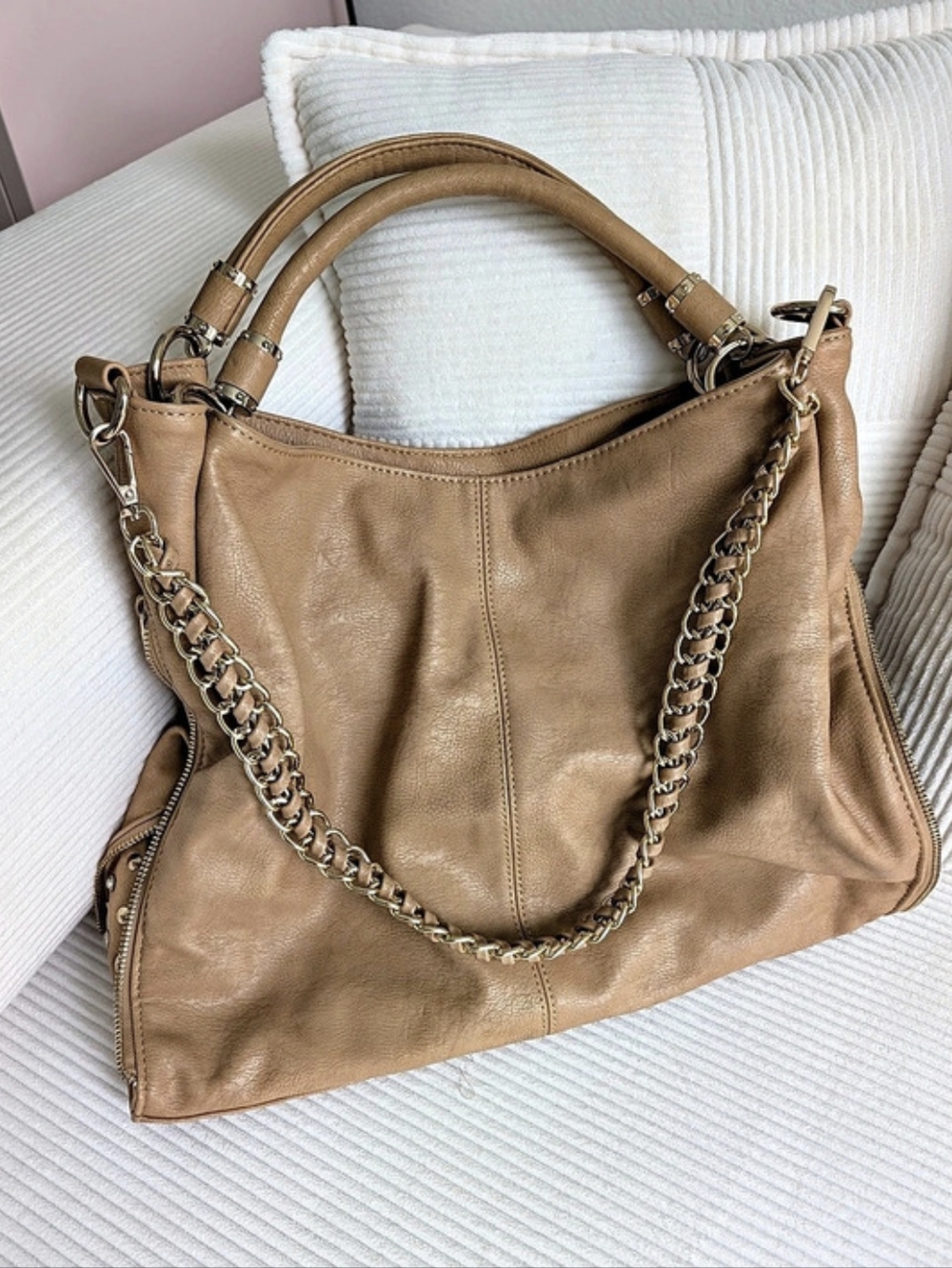 Tan Slouchy Shoulder Bag